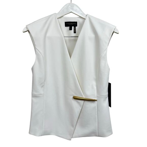 DONNA KARAN New York Women's V-Neck Gold Hardware-Trim Vest - Picture 8 of 11